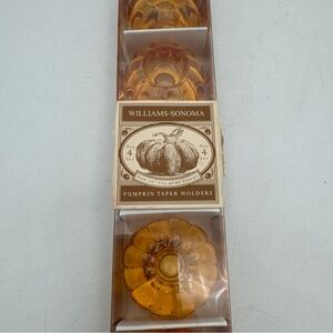 Vintage Amber Orange Glass Pumpkin Mini Candle Holders WILLIAMS SONOMA Halloween